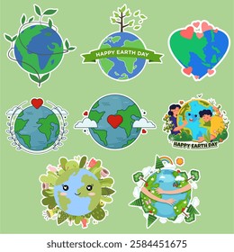 Earth Day, eco-friendly stickers concept vector illustration set. Nature protection, environmental protection. Save the environment, Mother Earth, Go Green.