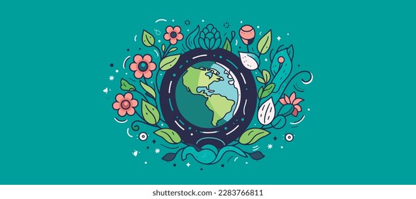 earth day, ecology concept, flowers and plants, vector