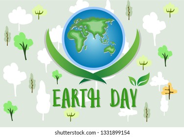 Earth Day. Ecology concept with Green  Earth and Trees. Vector illustration. - Vector