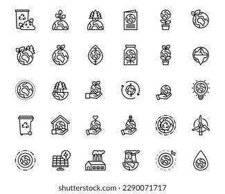 Earth Day Ecology and Environment Icon set. Nature Renewable Energy Icons. Eco Friendly Outline Vector Icon Sign 
