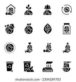 Earth Day Ecology and Environment Icon set. Nature Renewable Energy Icons. Eco Friendly Outline Vector Icon Sign 