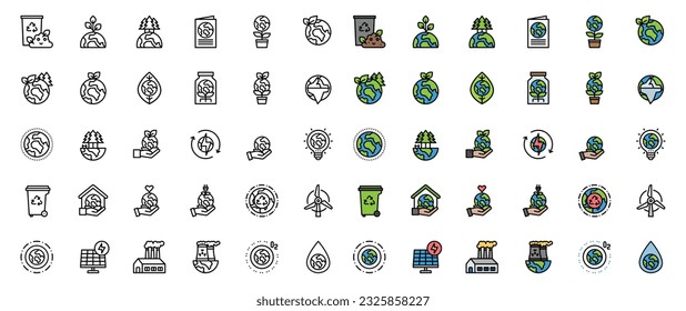 Earth Day Ecology and Environment Icon set. Nature Renewable Energy Icons. Eco Friendly Outline Vector Icon Sign 