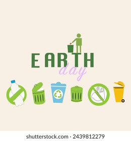 Earth Day, ecology and environmental protection. Vector illustration in flat cartoon style. Collection, set of vector illustrations