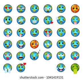 Earth day emoji set, smile icons with different expressions