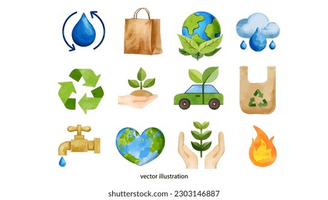 Earth Day. Environmental problems and environmental protection. Climate change illustration set. Characters hands holding planet earth, power Vector illustration. 