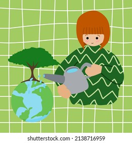 Earth Day. Environmental protection. Vector illustration. Natural care. On a green background.