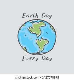 Earth day every day. World map. Green silhouettes of continents on Gray background. Applicable for Banners, Poster. Ecology, pollution of nature. Vector
