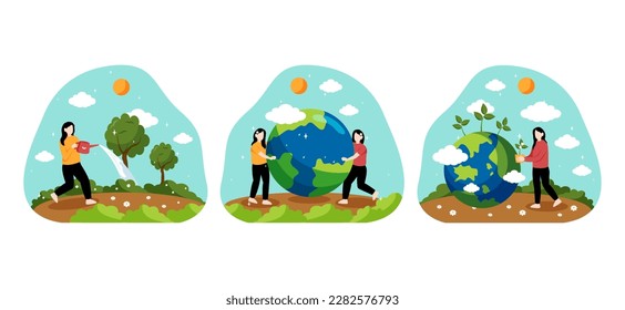 Earth Day Flat Bundle Design Illustration