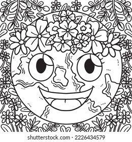 Earth Day with Flower Crown Coloring Page