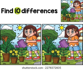 Earth Day Girl Watering Plant Find The Differences