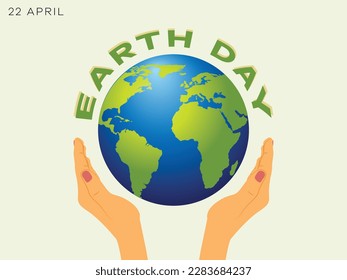 Earth day, girls hand holding the earth, vector illustration design