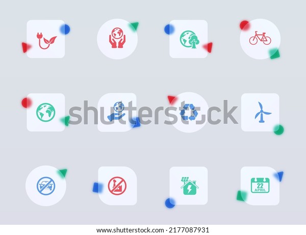 earth day glass\
morphism trendy style icons. earth day transparent glass color\
vector icon with color figures. for web and ui design, mobile apps\
and promo business\
advertising