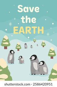 Earth day global warming environment protection save penguins