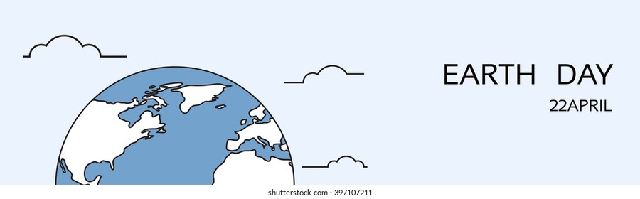 Earth Day Globe Blue Horizontal Banner Thin Line Vector Illustration