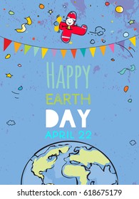 Día de la Tierra, concepto de vector de ilustración del globo, con niños. Antecedentes ambientales mundiales, 22 de abril, afiche. 