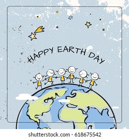 Día de la Tierra, concepto de vector de ilustración del globo, con niños. Antecedentes ambientales mundiales, 22 de abril, afiche. 