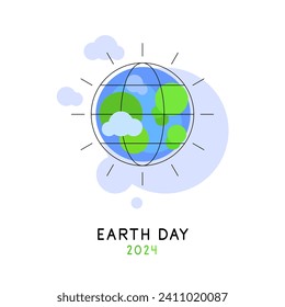 Earth day. Globe with rays. Bright simple flat illustration. Vector file. 