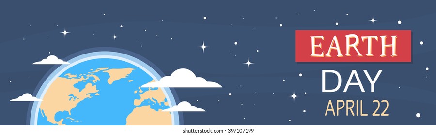 Earth Day Globe Space World View Horizontal Banner Flat Vector Illustración
