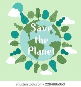 Earth Day. Globe with trees. Earth Day postcard or banner. Vector illustration in flat style. The concept of the environment, protect the planet.