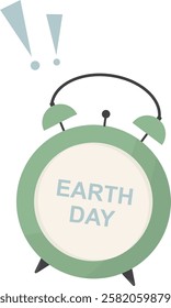 Earth Day Green Alarm Clock Environmental Reminder Vector. green alarm clock with 'Earth Day' text and exclamation marks, symbolizing environmental urgency. Earth day concept. Vector illustration