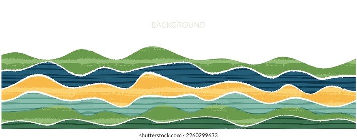 Earth Day green banner background. Abstract agriculture farm field collage horizontal vector illustration. Sustainable development concept and World environment day. Eco wavy shape, agri design