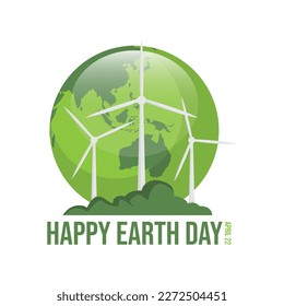 Earth Day green globe Background with Windmill Free Vector. Earth environment. happy earth day! vector eco illustration for social poster, banner design.