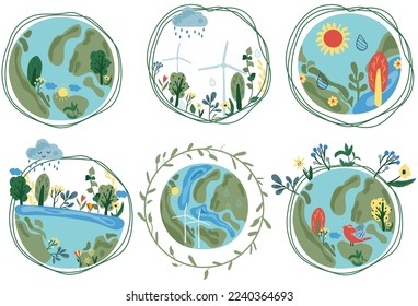 Earth day. Green planet, care for nature. The concept of ecology, lifestyle, saving the planet. Suitable for social posters, cards, logos, banner. Vector illustration.