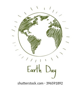 Earth Day Green Sketch Globe Ecological Protection Outline Vector Illustration