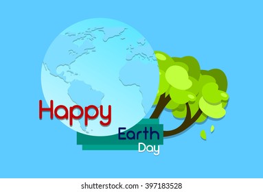 Árboles verdes del Día de la Tierra con ilustración de vectores planos del mundo del globo