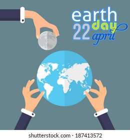 Earth Day Green World Flat Design