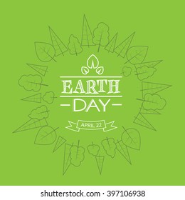 Earth Day Green World Globe Tree Plant Sketch Thin Line Circle Banner Vector Illustration