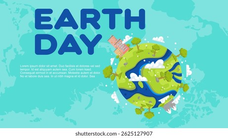 Earth day greeting design with cartoon green earth illustration. Attractive design for eco-friendly promotion.	
