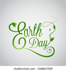Earth Day hand lettering on blurred background. Vector illustration with leaves for greeting card, poster, etc. - Vector