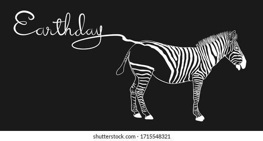 Earth day hand writing from zebra pattern. save nature save world campaign banner