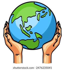Earth Day Hands Holding Planet Earth Drawing Vector Illustration
