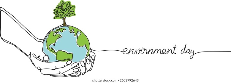 Earth Day: Hands Holding Planet with Tree vector illustrator