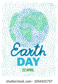Earth day handwritten text with earth globe. Holiday illustration with lettering 