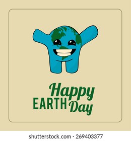 Earth Day, happy blue  planet over color background