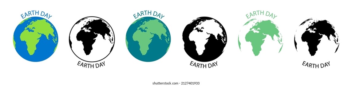 Earth day. Happy Earth day. Environment world day. Planet logo with map. Flat poster for nature. Save ecology and ecosystem. Vector.