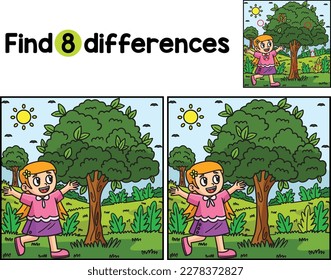 Earth Day Happy Girl in Tree Find The Differences