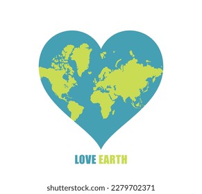 Earth Day. A heart-shaped world as a logo, sticker, icon, symbol. Vector illustration. Love Earth. Eco concept.