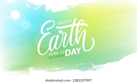 Earth Day holiday banner with hand lettering, sun and white brush strokes for Earth Day, April 22 holiday greetings and invitations. Vector illustration.