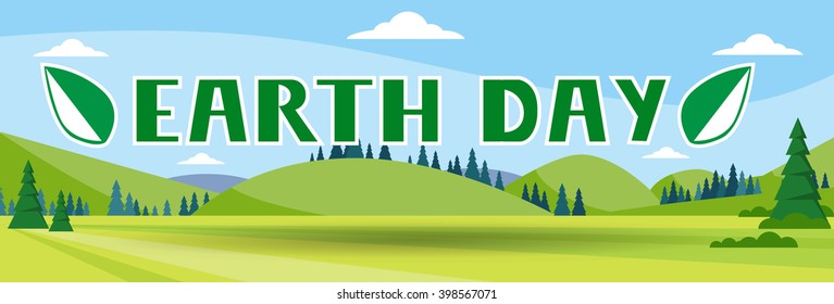 Earth Day Holiday Nature Summer Landscape Banner Vector Illustration