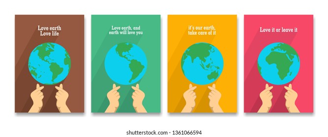 Earth day holiday poster in flat design set. Various earth day slogans.