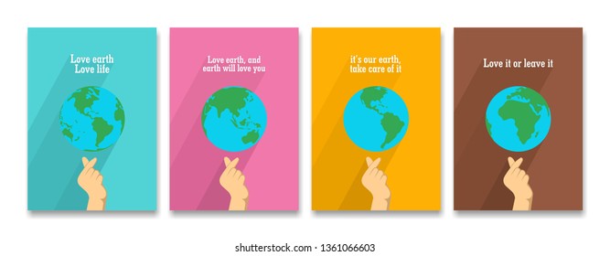 Earth day holiday poster in flat design set. Various earth day slogans.