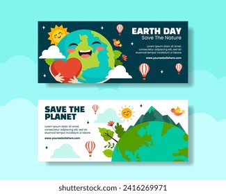 Earth Day Horizontal Banner Flat Cartoon Hand Drawn Templates Background Illustration