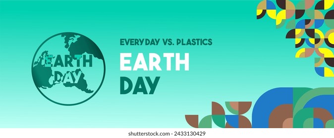 Earth day horizontal banner. Modern geometric abstract background in environmental colors for Earth Day. Happy Earth Day vector illustration for awareness together in using plastic