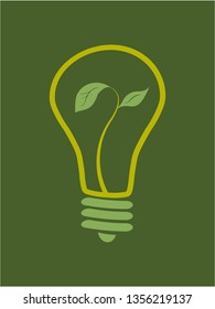Earth day earth hour logo concept bulp with leafeflat illustration