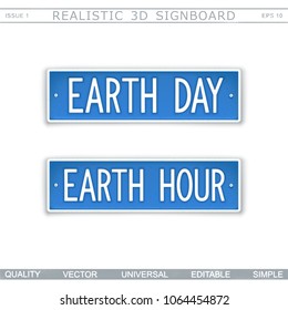 Earth Day. Earth Hour. Stylized car license plate. Top view. Vector design elements