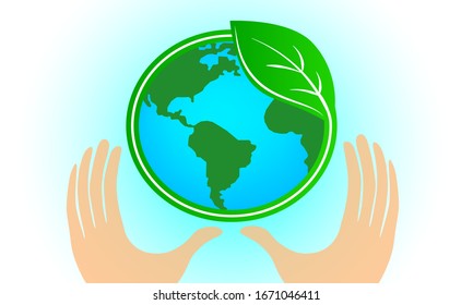 Día de la Tierra, las manos humanas apoyan un globo con una hoja verde, concepto ambiental.